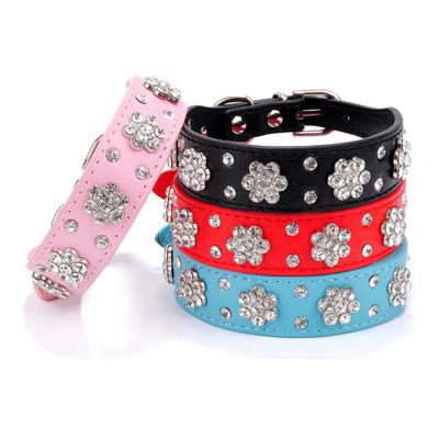 China New-fashion Pet Collar Rhinestone Plum Blossom Pet Collar Wholesale Custom Dog Collar for sale