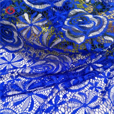 China MG2339 100% viable nylon royal blue royal blue cabbage flower voile african guipure lace fabric for sale