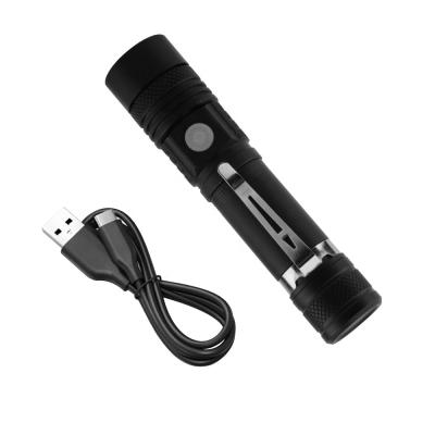 China With Clip Pocket T6 LED Torch Instant Light Zoomable Flashlight 200 Meters Long Light Chain USB Rechargeable Flashlight for sale