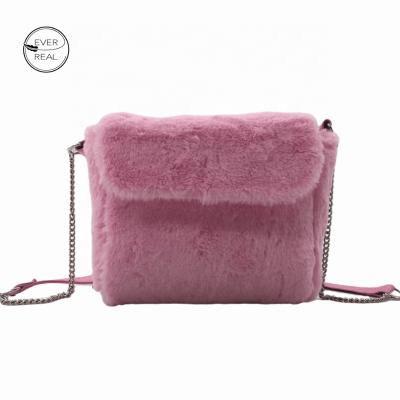 China Fashion Everreal Winter Custom Popular Women Handbags Shoulder Bags Faux Fur Novelty Pink Cross - Body Purse For Kids Girls for sale