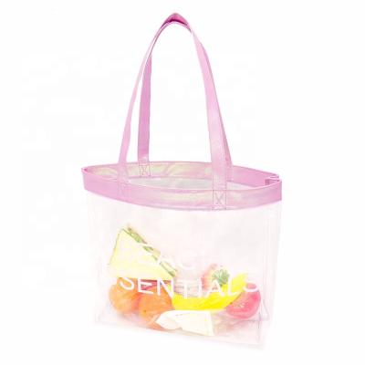 China Wholesale Plastic Eco-friendly Transparent PVC Vinyl Tote Hand Bag Ladies Shopping Bag Clear Waterproof Handbag For Women for sale