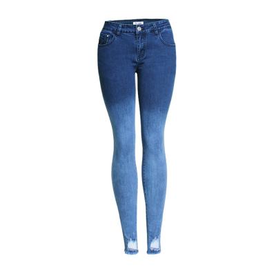 China Waterproof Womens Slim Fit Pencil Elastic Ripped Feet Pants Womens Jeans for sale