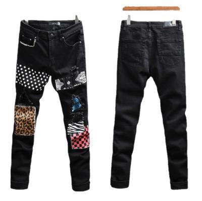 China 2021 waterproof American hip hops printed mens jeans black skinny jeans stretch denim for sale