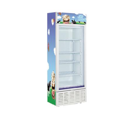 China 325L COMPRESSOR High Door Glass Ice Cream Beverage Showcase Display Freezer Fridge Single Glass Fridge For Supermarket Shop Store for sale