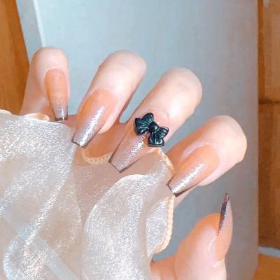 China Easy Apply SanLong New Fashion Bow French Nails Ombre Pearlescent Ballerina Long Coffin Fingernails Wholesale Press On Nails for sale