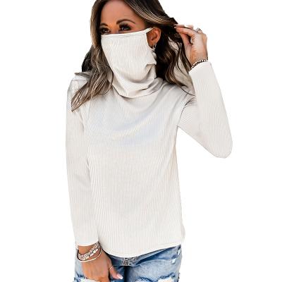 China Breathable Women's Face Mask Sleeve Shirt Hood Neck Long Ribbed Knit Blouse Top for sale