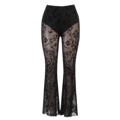 China New Women's Bodycon Lace Flare Sexy Sheer Black Pants QUICK DRY QUICK DRY for sale