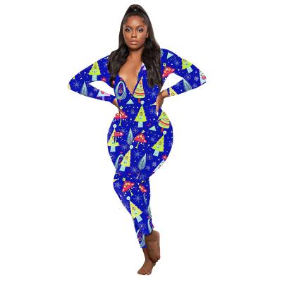 China Christmas onesie sexy breathable pajamas adults long sleeve with buttflaps sleepwear wholesale adult onesie for sale