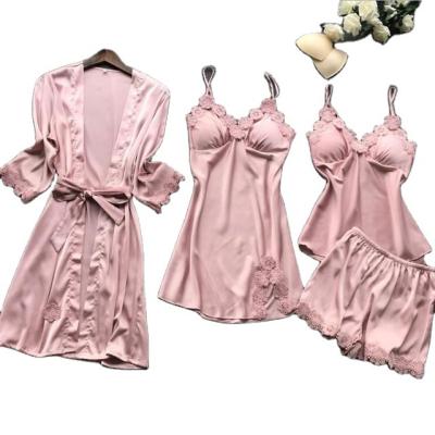 China Hot retail new products QUICK DRY QUICK DRY four pieces of women summer homewear silk bathrobe long bridal robe sets for sale