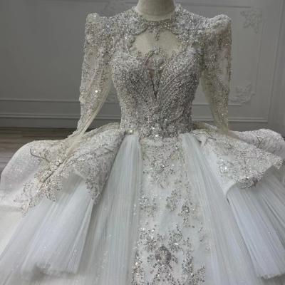 China New Luxury Lace Beading Pearls Crystal Ball Gown Bridal Skirt wedding dress bridal gown evening fabric white for women for sale