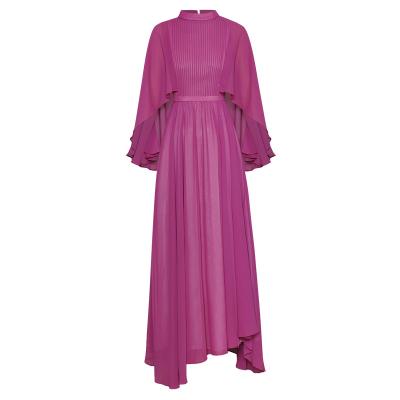 China New Autumn Casual Retro Women Plain Muslim Dress Slim Elegant Chiffon Evening Maxi Tunic Dress for sale