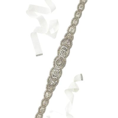 China New Sparkling Wedding Applique Crystal Rhinestone Trim Ribbon Sash for sale