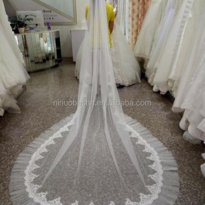 China NW1208 One Layer Pleated Tulle and Lace Long Bridal Veil with Comb for sale