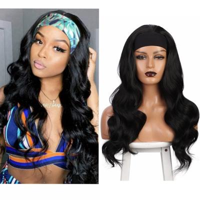 China Long Deep Wave Curly Hair Wig With Headband Tied Black Natural Hair Extensions Headband Female Wigs for sale