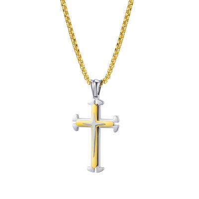 China New Arrival Retro Hip-Hop Trend Border Religious Stainless Steel Three-Dimensional Cross Pendant Necklace For Men for sale