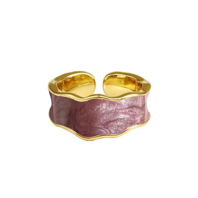 China Best Selling TRENDY Geometric Vintage Wave Enamel Drip Ice Rings For Women Korean Handmade Purple Open Ring Jewelry Travel Gifts for sale