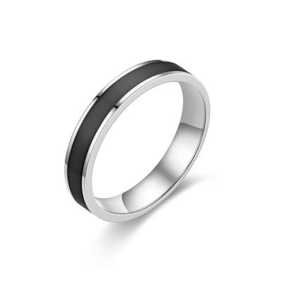 China Good Selling Lead Free Nickel Free Rose Gold Men Stainless Steel 4mm Glue Gold Plated Fashionable And Simple Black Jewelry Couples And Women Rings for sale