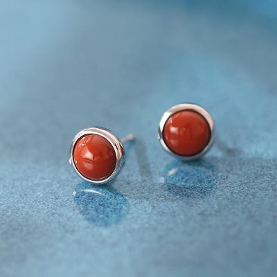 China New FASHIONABLE design S925 high quality Sterling Silver gilded jewelry red round agate temperament simple women's earrings for sale