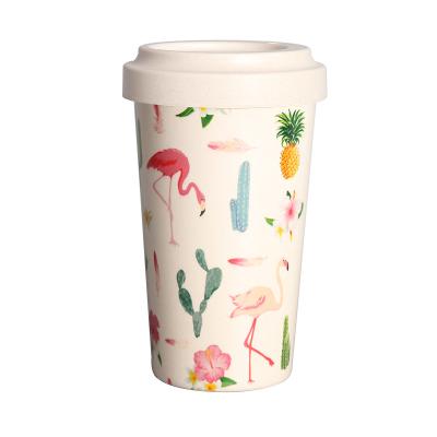 China Viable Custom Approved Logo Biodegradable Portable Bamboo Fiber Reusable Travel Coffee Mug Cup With Lid for sale