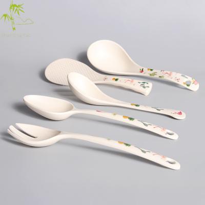 China Biodegradable Bamboo Fiber Soup Spoon Eco-Friendly Sustainable Kitchen Flatware Small Round Spoon for sale