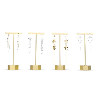 China Modern Luxury Gold Stud Earring Holder Display For Earring, T Counter Bar Metal Gold Earring Hanging Display Stand For Sale for sale