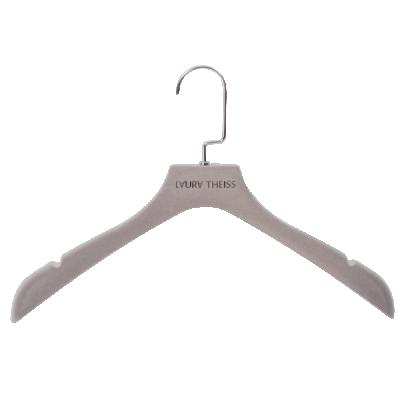 China DISPLAY retail sales plastic luxury black non-slip velvet clothes coat hanger with printed logo for sale