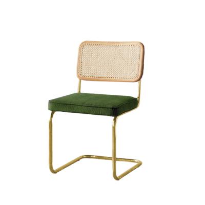 China Adjustable Fast Supply Antique Factory Delivery French Bistros (Other) Velvet Chairs Pink Green Solid Wood Cane Rattan Dining Chair for sale