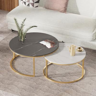 China Gold Metal Nesting End Tables Convertible Modern Luxury Living Room Sets MDF Marble Top Coffee Table for sale