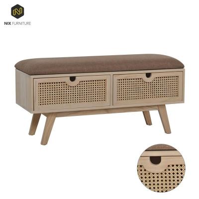 China Modern Design Nordic Solid Wood Natural Rattan Shoe Storage Cabinet Cane Zapatero for sale