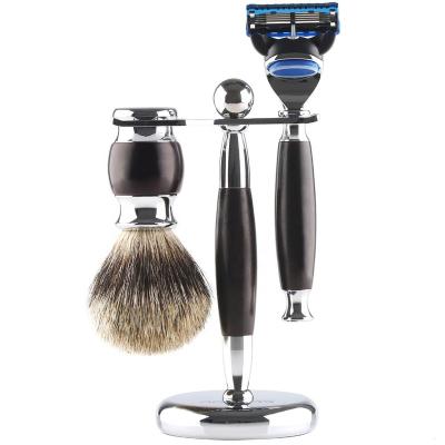 China 5 Blade Men's Gift Set Pure Wood Badger 5 Blades Safety Razor Shaving Brush Holder Set for sale