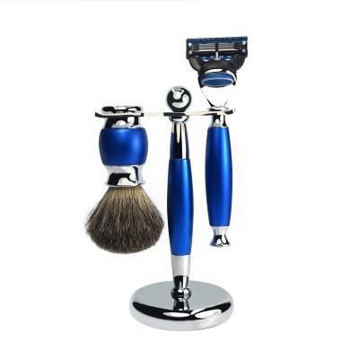 China High Quality 5 Blade Men's Gift Set 5 Blades Shaving Pure Safety Razor Badger Shaving Brush Holder Set for sale