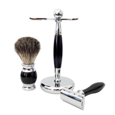 China Wholesale Twin Blade Razor Shaving Rack Set Men Shaving Tools High Quality Pure Badger Shaving Razor Kits for sale