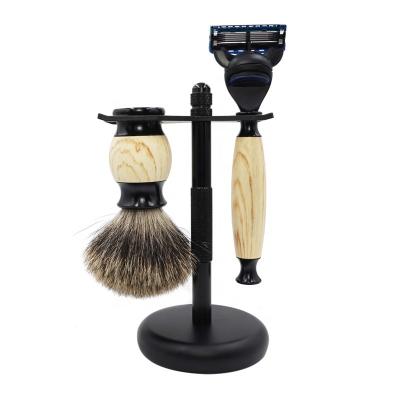 China high quality 5 blade Christmas gift men's gift shaving razor set 5 blade razor stand badger brush for sale