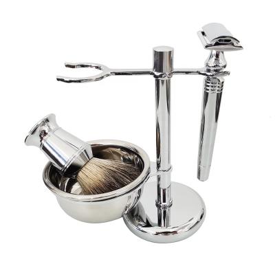 China Twin Blade Shaving Set Brush Shaving Bowl And Brush Razors Stand Up Shaving Brush Kit for sale