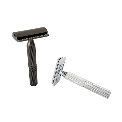 China Twin Blade Ready To Ship Double Edge Blade Metal Safety Razor High Quality Brass Handle Shaving Razor for sale