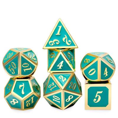 China Eco-Freindly A Custom D6 D8 D10 D12 D20 Sided Polyhedral D 7 Metal Gaming Dice Set With Dice Cup For RPG Game for sale