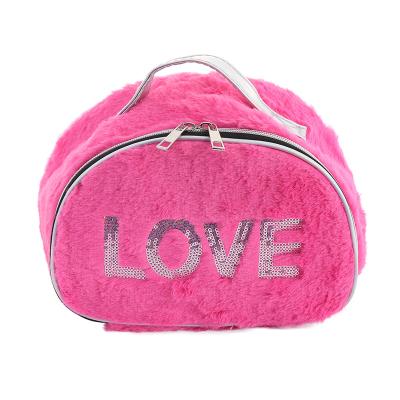 China NEW Style Large Capacity Women Cosmetic Case Cute Travel Portable Makeup Case Handing Flannel Shell Cosmetic Bag Soft for sale