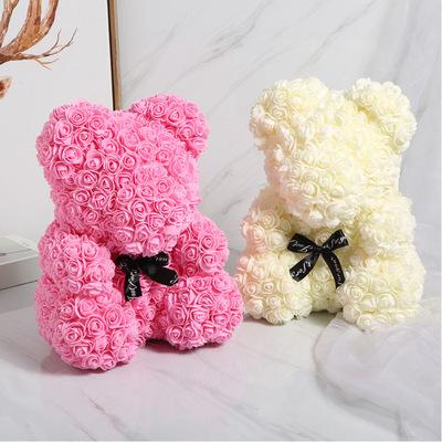 China Eco-Friendly Teddy Bears With Box Flower 40Cm 25Cm Roses Valentines Foam Heart Gift Artificial Preserved Valentine Rose Bear Red Gifts for sale