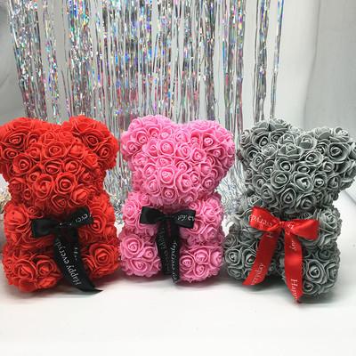 China Eco-friendly A Valentine's Day Custom 40cm Bear Diy Foam Roses Bear Artificial Flower Pearl Rose Bear With Box for sale