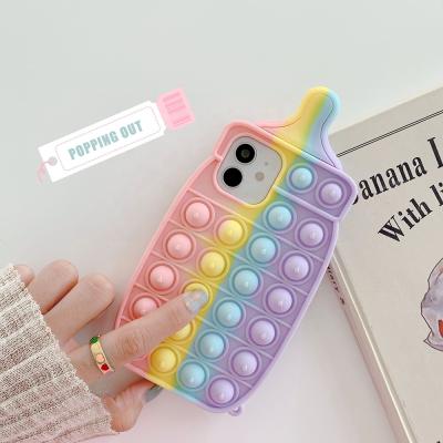 China 2021 Anti-drop Feeding-bottle fidgety person toys phone case cute funny push bubble rainbow silicone phone case for iphone 13 pro max for sale