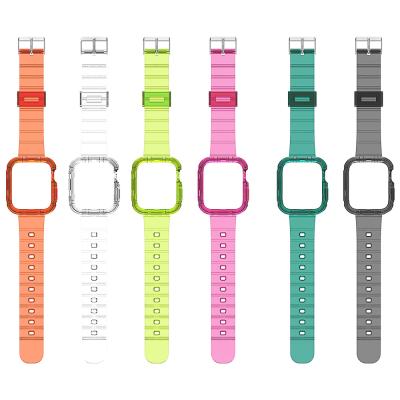 China New Candy Clear Transparent Clear Watch Band For Apple iWatch With Cover 38mm 42mm 40mm 44mm Bumper Watch Strap for sale