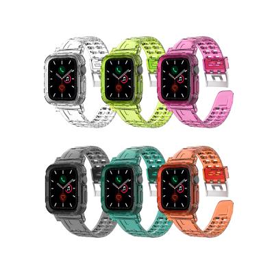 China Clearly 2 in 1 Transparent Clear Soft TPU 40mm Sport Strap 38mm for Apple Watch Series 6 with Protective Case for iwatch SE 6 5 4 for sale