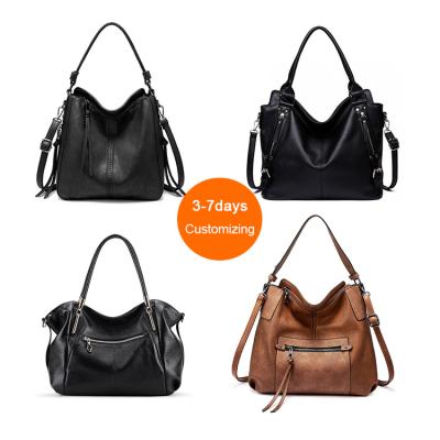 China Fashion Logo Women Classic Black Leather Custom Ladies Handbag Soft Bag Hobo Bag for sale