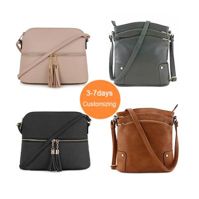 China Lady Custom Logo Genuine Cowhide or PU Faux Leather Ladies Cross - Body Purse Anti Theft Shoulder Bag with Tassel for Women for sale