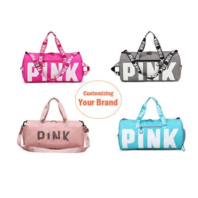 China Fashion Logo Brand Pink Love Custom Duffle Bags Women Ladies Gym Sports Fitness Travel Tote Duffel Bag for sale