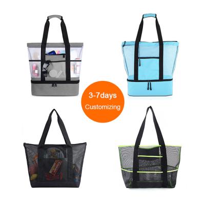 China Mesh Custom Large Big Small Fashion Nylon Striped Black Summer Mesh Tote Beach Bag for sale