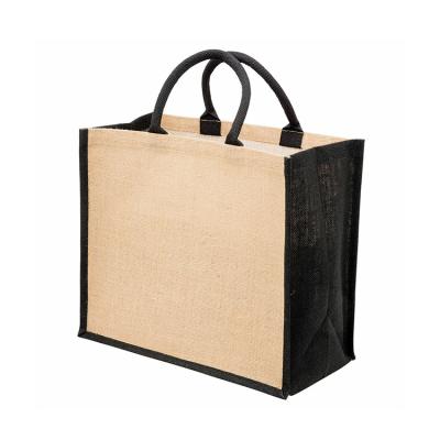 China Custom Jute Handled Tote Bag Bamboo Handle Eco Reusable Logo Jute Handle Bag Shopping Burlap Bag for sale