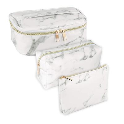 China Factory Direct Supply Custom Logo Makeup Marble Cosmetic Bag Leather Make Up Purse Case for sale