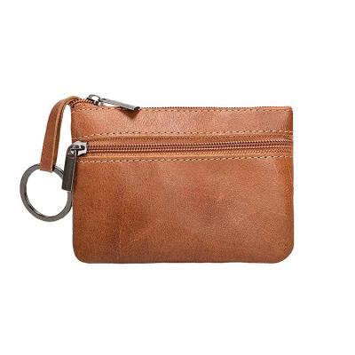 China New Factory Custom Women Small Coin Change Genuine Leather Closed Purse Zipper Wallet With Key Chain for sale