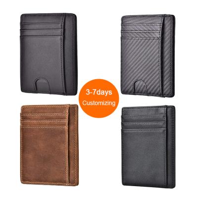 China Custom Genuine Leather RFID Minimalist Credit Card Holder Slim Wallet For Men for sale